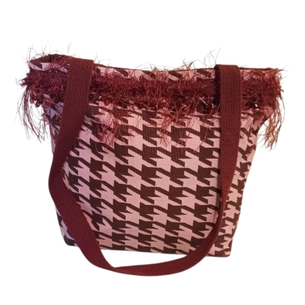 Stylish Brown and Pink Houndstooth Women's Bag